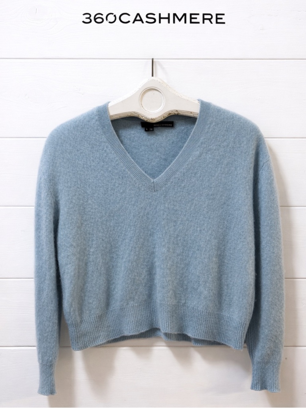 360 CASHMERE Light Blue Cropped Cashmere Sweater Size S